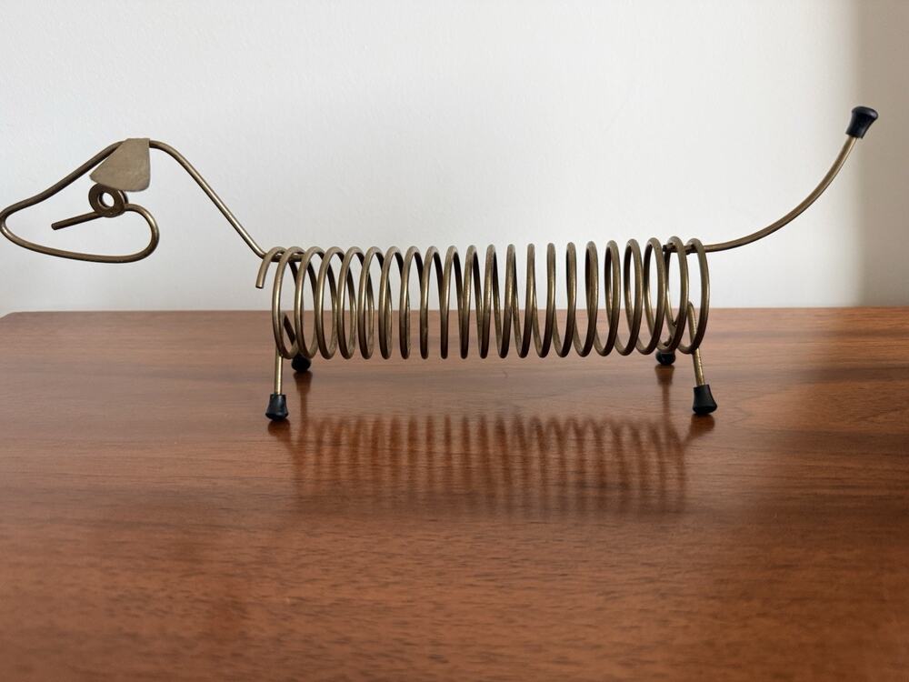 Vintage 50s 60s Mid Century Brass Wire Dachshund Letter Holder Mod Home Decor